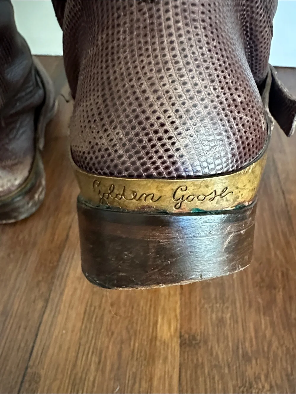 Golden Goose Charlye distressed leather, tall riding boots w buckle harness S 38
